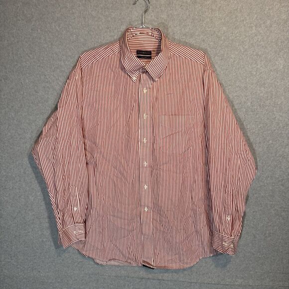 Club Room Red‎ Striped Mens Reg Fit Button Down Long Sleeve Shirt Sz17 34/35 XL - Picture 1 of 9